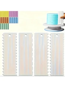 蛋糕刮刀套装蛋糕刮刀蛋糕边缘轮廓梳用于刮冰淇淋奶油刀厨房烘焙工具 - 彩色 - 查看 5