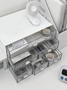 1pc Luxury Ins Style Desktop Storage Box, Office/Desk Organizer Drawer, Transparent Stacking Compartment Box
