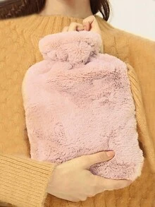 1个装1000ML注水热水袋配仿兔毛布套女生热敷暖肚暖水袋小号随身装水暖手袋冲水暖手袋 - 彩色 - 查看 4