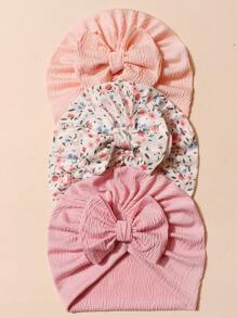 3pcs Baby Soft Breathable Candy Color Hat Set, Suitable For 0-2 Years Old Infant, Newborn Bonnet Love Valentine