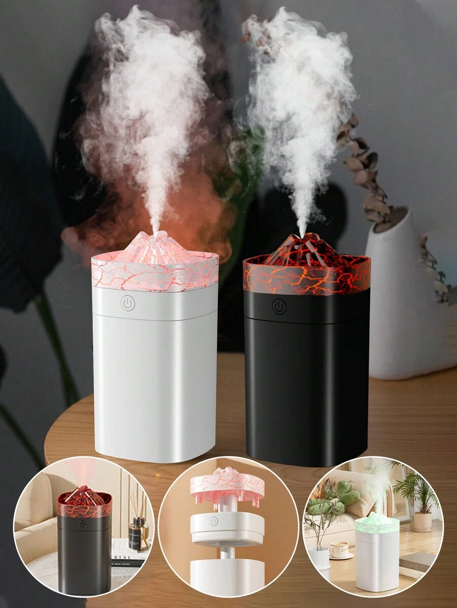 USB Powered Volcano Design Humidifier & Aroma Diffuser, LED Flame Light, Mini Smart Mist Sprayer, Indoor Air Purifier - No Battery Required - Multicolor - View 1