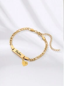 Customized Stainless Steel 18k Gold Plated Name Letter Heart Pendant Bracelet, Personalized Gift For Friends & Family Back To School Winter Gift Ideas Boy Girl Valentine's Day,Multi-Functional,Ornamental,Letter,Engraved,Tidy,Colorful,Cute,Kawaii,Adorable,Casual,Custom,Personalised,Unique,Customized,Baby Gifts,Ideal Gifts For Him,Ideal Gifts For Her,Son,Daughter,For Children's Day,Living Room