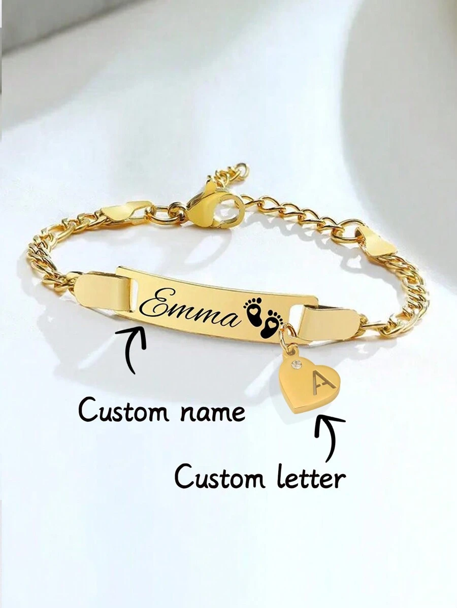 Customized Stainless Steel 18k Gold Plated Name Letter Heart Pendant Bracelet, Personalized Gift For Friends & Family Back To School Winter Gift Ideas Boy Girl Valentine's Day,Multi-Functional,Ornamental,Letter,Engraved,Tidy,Colorful,Cute,Kawaii,Adorable,Casual,Custom,Personalised,Unique,Customized,Baby Gifts,Ideal Gifts For Him,Ideal Gifts For Her,Son,Daughter,For Children's Day,Living Room