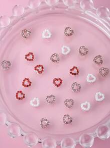 10 pièces Charms d'ongles de la Saint-Valentin Mini Charms en forme de cœur, fournitures pour ongles de style luxueux rouge rose Y2K, convient pour les accessoires d'ongles multifonctionnels DIY, les ongles courts, la French manucure - Multicolore - Voir 4