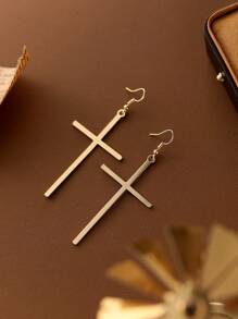 1 Pair Women's Cross Drop Earrings, Classic Fashion Cross Punk Exaggerated Earrings, Vintage Style Long Dangle Earrings