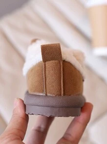 [Día de San Valentín] Zapatillas de princesa con lazo y plumas para niñas, uso casual para otoño/invierno - Caqui - Ver 5