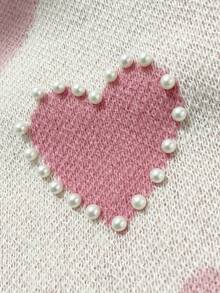 Jersey casual con aplicación de corazón, cuentas y calado, talla grande, otoño/invierno