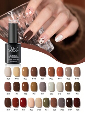  Miss Gooey雅丹风指甲油系列秋冬新款焦糖樱桃白凝胶指甲油咖啡棕浅色指甲油可剥离UV LED指甲油适用于美甲店和家庭DIY