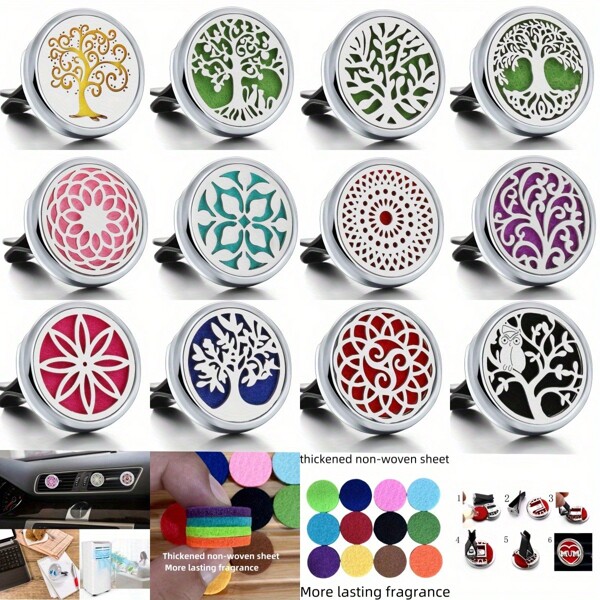 1 Stück nachfüllbarer Auto Lufterfrischer Parfüm Diffuser Clip, Auto Lüftungsaccessoires für Innenraum, Auto Aromatherapie Diffuser mit 10 Stücken Pads