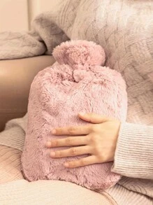 1个装1000ML注水热水袋配仿兔毛布套女生热敷暖肚暖水袋小号随身装水暖手袋冲水暖手袋 - 彩色 - 查看 2