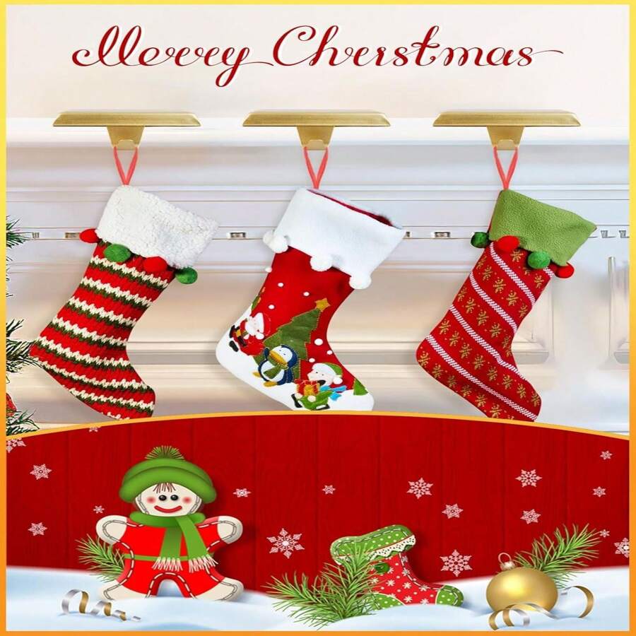 Kalolary Christmas Stocking Holder, 8 Packs Mantel Stocking Hangers Fireplace Stocking Holders Bases For Christmas Decorations(Gold) - Gold - View 1