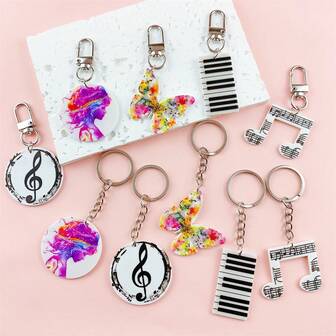 5 件亚克力音符和蝴蝶形钥匙扣