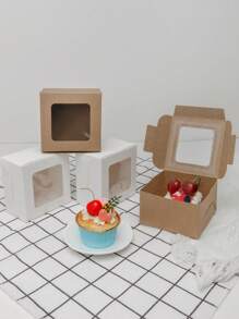 5pcs/10pcs Valentine's Day Macaroon Bakery Box, Dessert Box With Window, Cookie Box, Small Snack Box, Mini Cake Box, Suitable For Sweets, Strawberry, Pastry, Candy Packaging