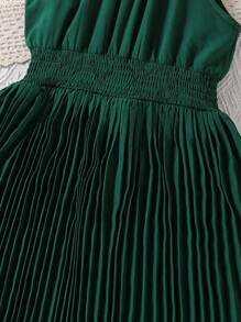 青少年女孩无袖圆领露背收腰 A 字褶边连衣裙