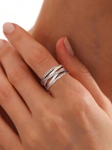 1 pieza Anillo de mujer de lujo con múltiples lazos entrelazados de plata de ley 925, brillante y deslumbrante, estilo romántico, regalo exquisito para cumpleaños y Navidad