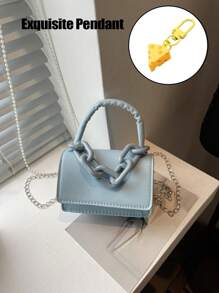 1 件女孩手提包，简约休闲时尚风格，大容量轻便女孩小方包，纯色 PU 皮革面料磁铁闭合可拆卸链条，一包多种携带方式，适合女孩日常购物和旅行使用