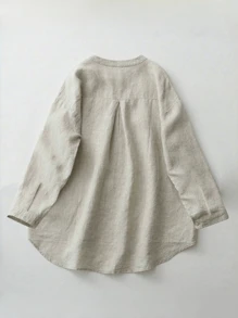 Women's Linen Blouse Shirt, Long Sleeve Crew Neck Button-Up Casual Comfortable Shirt, Suitable For Spring And Autumn Seasons