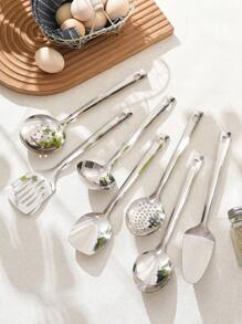 1/7pcs Stainless Steel Serving Utensil Sets, Including Cookware Spatula, Spoon, Cake Server, Soup Ladle, Suitable For Hotel, Restaurant, Party, Buffet, Home Cooking