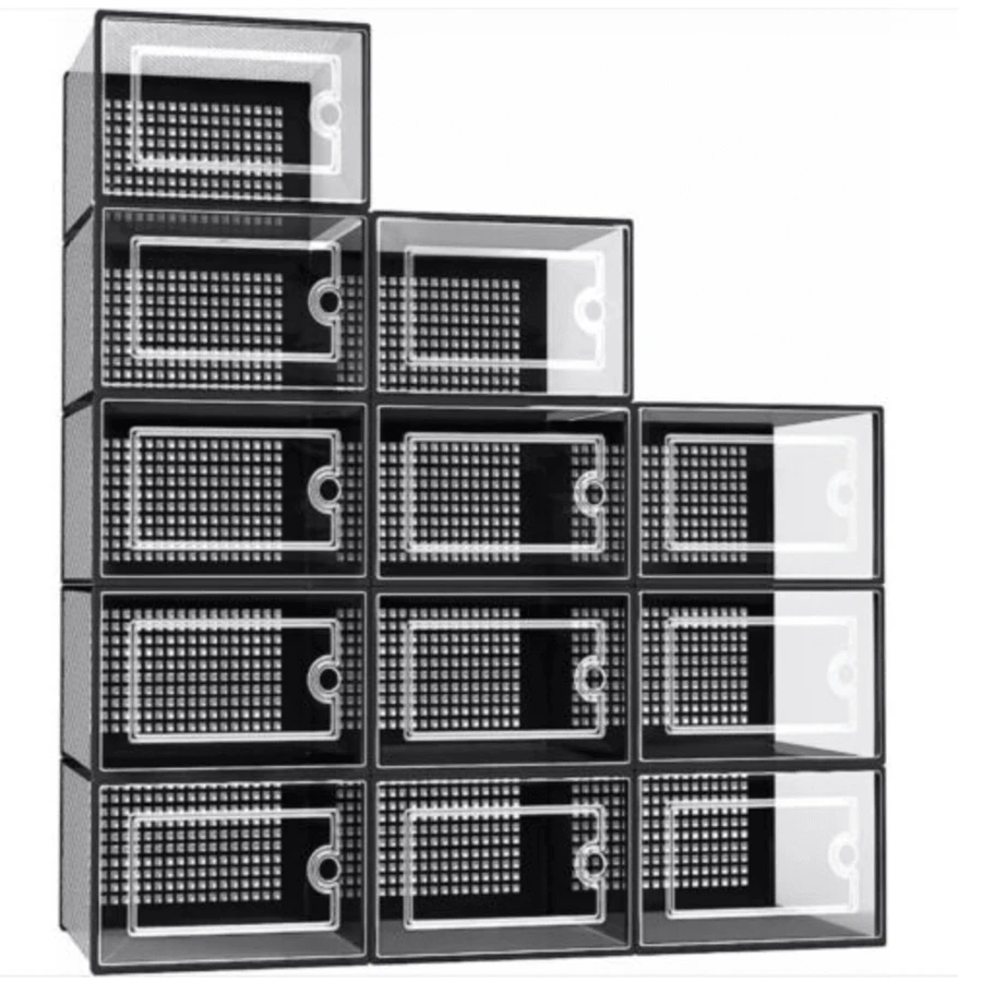 12Pcs Transparent Clear Shoe Storage Box Rack Plastic Organizer Boxers Stackable - Clear - View 1