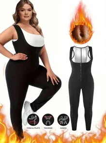 1 Pieza Camiseta sin mangas deportiva con cremallera para mujer de talla grande, conjunto deportivo y ropa de mujer, traje de sauna, adecuado para fitness, ejercicio, running, absorción de sudor, entrenamiento, yoga, ciclismo