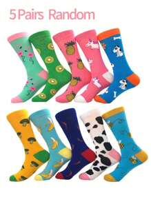 5 Pairs/Set Men's Plus Size Mid-Calf Socks, Geometric Pattern Business Casual Socks, Soft & Comfortable, Suitable For Business, Party, Sports, Holidays, Daily Life. Color Sent At Random, Fall