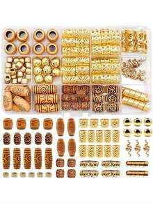 124 piezas Juego de cuentas doradas para trenzar el cabello - Abrazaderas de metal de aluminio y colgantes de madera para soñar con trenzas y accesorios de cabello con estilo, pinzas de agarre, pasadores, hebillas - Multicolor - Ver 8