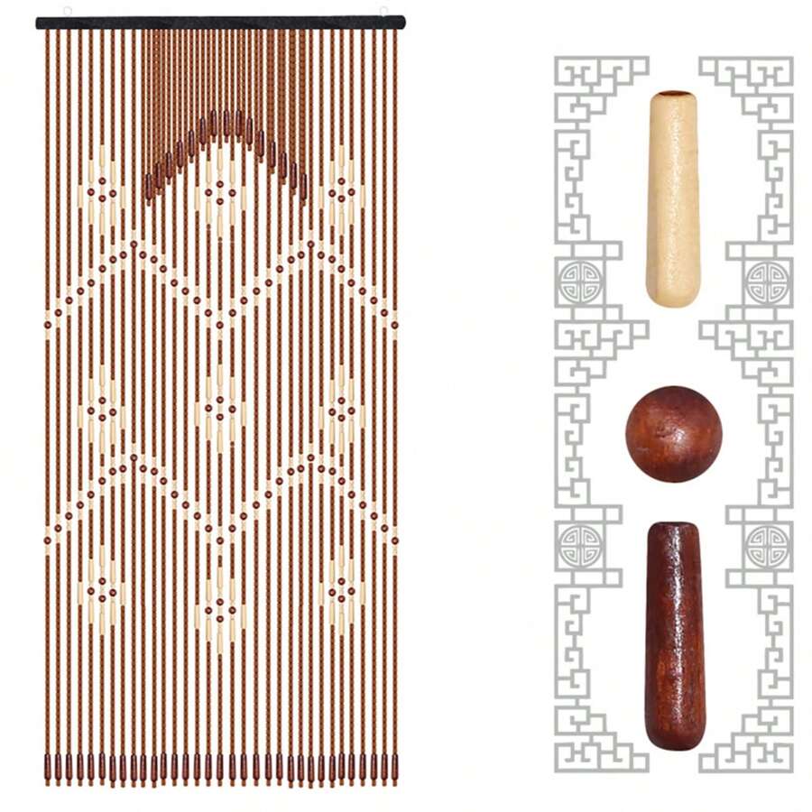 Bamboo Beaded Wooden Door Curtain Hanging Blind Home Divider 90x175cm - Multicolor - View 1