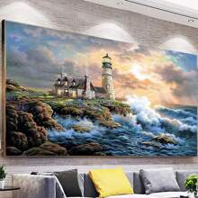 5d Diy燈塔鑽石畫套件,全鑽圓形鑽石藝術套件,尺寸適合成年人,是家居壁飾的最佳藝術品,也是在聖誕萬聖節時緩解壓力的最佳禮物選擇,90x40cm / 36x16in的超大尺寸 - 藏蓝色 - 查看 10