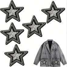5 pezzi di stemmi ricamati con stelle glitterate bianche e nere, da applicare con ferro da stiro o cucire, decorativi per giacche, jeans, zaini, cappelli, progetti fai-da-te