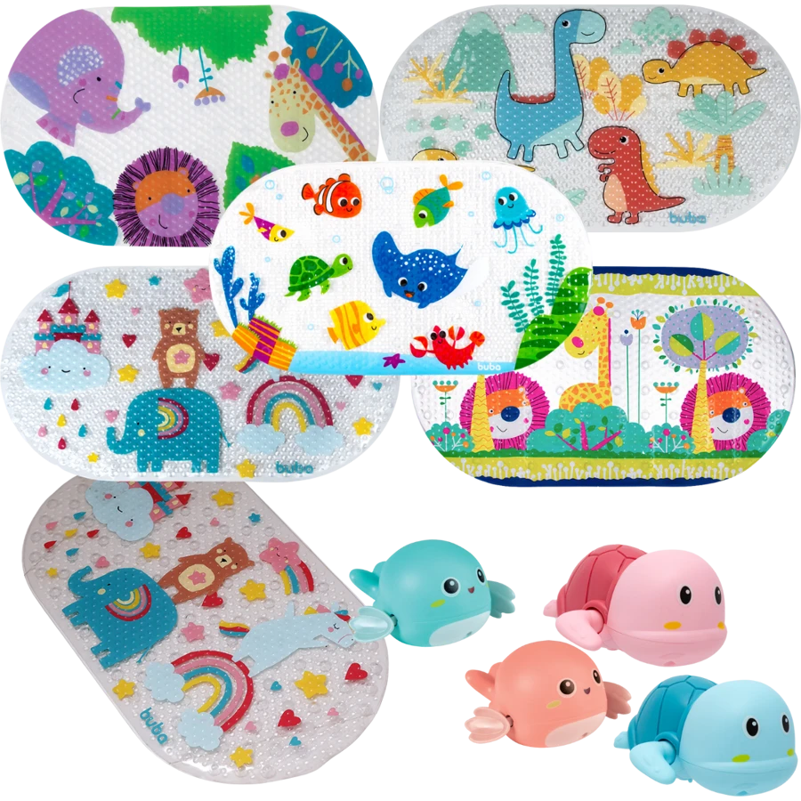 Non-Slip Bath Mat With Suction Cups And Water Swimmer - 粉紅色玩具海背景 - 查看 1