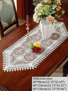 1pc 100% Polyester Fabric Exquisite Embroidered Lace Cutwork Table Runner, Kitchen Cabinet Scarf, Placemat, Home Decor, Holiday Decor, Indoor Outdoor, Party Wedding Table Runner