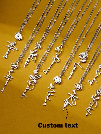 Custom Birth Month Flower Name Necklace For Women Stainless Steel Jewelry Personalized Vertical Pendant Choker Birthday Gifts