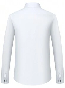 1 Stück Herren Langarm Formhemd mit einfarbigen Französischen Manschetten (Geschenk: Zufällige Manschettenknöpfe aus Metall)