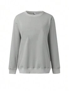 Simple Round Neck Long Sleeve Casual Thin Pullover Sweatshirt Spring - Light Grey - View 4