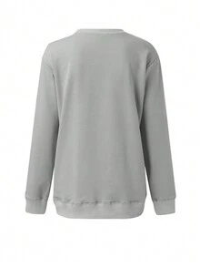 Simple Round Neck Long Sleeve Casual Thin Pullover Sweatshirt Spring - Light Grey - View 3