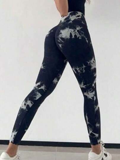 Summer Workout Tie Dye Seamless High Waisted Workout Leggings Women Scrunch Butt Lifting Yoga Gym Athletic Pants