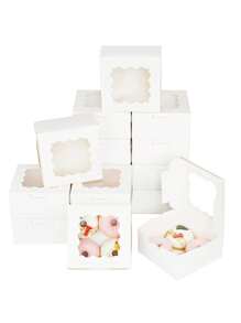 5pcs/10pcs Valentine's Day Macaroon Bakery Box, Dessert Box With Window, Cookie Box, Small Snack Box, Mini Cake Box, Suitable For Sweets, Strawberry, Pastry, Candy Packaging