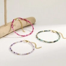 1 件简约 3 毫米刻面天然石珠可调节手链，方钠石、绿松石、紫水晶、天河石、月光石，适合日常佩戴和节日礼物 - 多色 - 查看 3