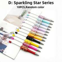 10pcs Creative Rhinestone, Glitter, Confetti, Star, Crystal, Pearl, Rabbit, Flower, Candy Series Plastic Ballpoint Pen Set (Random Color), Suitable For DIYing With Colorful Wooden Beads, Silicone Beads, Acrylic Beads, Office & School Supplies