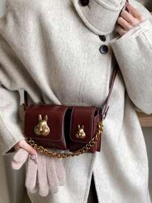 High-End Texture, Versatile Autumn And Winter Retro Shoulder Bag, Niche Design, Exquisite Rabbit Decoration, Fashionable Cross-Body Bag, Elegant Small Square Bag, Suitable For Work, Commuting, Dates And Dinner Parties