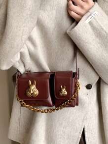 High-End Texture, Versatile Autumn And Winter Retro Shoulder Bag, Niche Design, Exquisite Rabbit Decoration, Fashionable Cross-Body Bag, Elegant Small Square Bag, Suitable For Work, Commuting, Dates And Dinner Parties