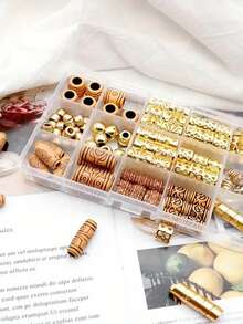 124 piezas Juego de cuentas doradas para trenzar el cabello - Abrazaderas de metal de aluminio y colgantes de madera para soñar con trenzas y accesorios de cabello con estilo, pinzas de agarre, pasadores, hebillas - Multicolor - Ver 3