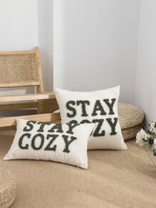 STAYCOZY 标语抱枕套(1个/2个),雪尼尔面料,北欧风格刺绣毛绒靠垫套,适用于沙滩椅、客厅、花园沙发、度假房间装饰,四季皆宜,尺寸:30*50厘米,45*45厘米(不含枕芯) - 黑色 - 查看 9