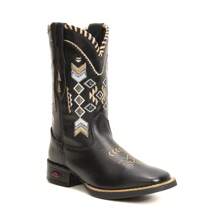 Women's Western Country Texan Boot With Embroidered Logo, Square Toe, Genuine Leather, Low Heel, New Release - 黑色 - 查看 3