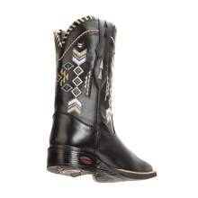 Women's Western Country Texan Boot With Embroidered Logo, Square Toe, Genuine Leather, Low Heel, New Release - 黑色 - 查看 6