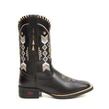 Women's Western Country Texan Boot With Embroidered Logo, Square Toe, Genuine Leather, Low Heel, New Release - 黑色 - 查看 2