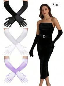 D EXCEED 1 PC / 3 PCS 50s Long Opera Party Gloves For Women 20s Satin Gloves Costumes Elbow Length Bridal Evening Dress Wedding Party, 22 Inches Gifts For Mom And Teachers Halloween - Long Satin Gloves - View 35