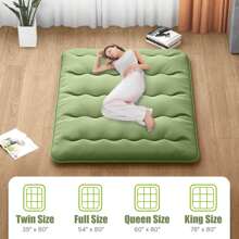 Lifezeal Twin/Queen/Full Futon Mattress Japanese Floor Sleeping Pad Washable Cover Carry Bag Black/Green/Grey - 綠色-女王床 - 查看 6