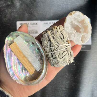 1box Natural Sage Bundle Gift Set, Palo Santo, Abalone Shell, For Home Space Purification, Indoor Decor, Smudge Stick