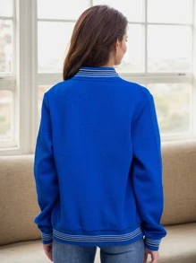 Women's Lightweight Baseball Jacket - Versatile Stitching Fabric Outerwear With Multi-Fabric Options And Unique Patterns - 藍色2 - 查看 4